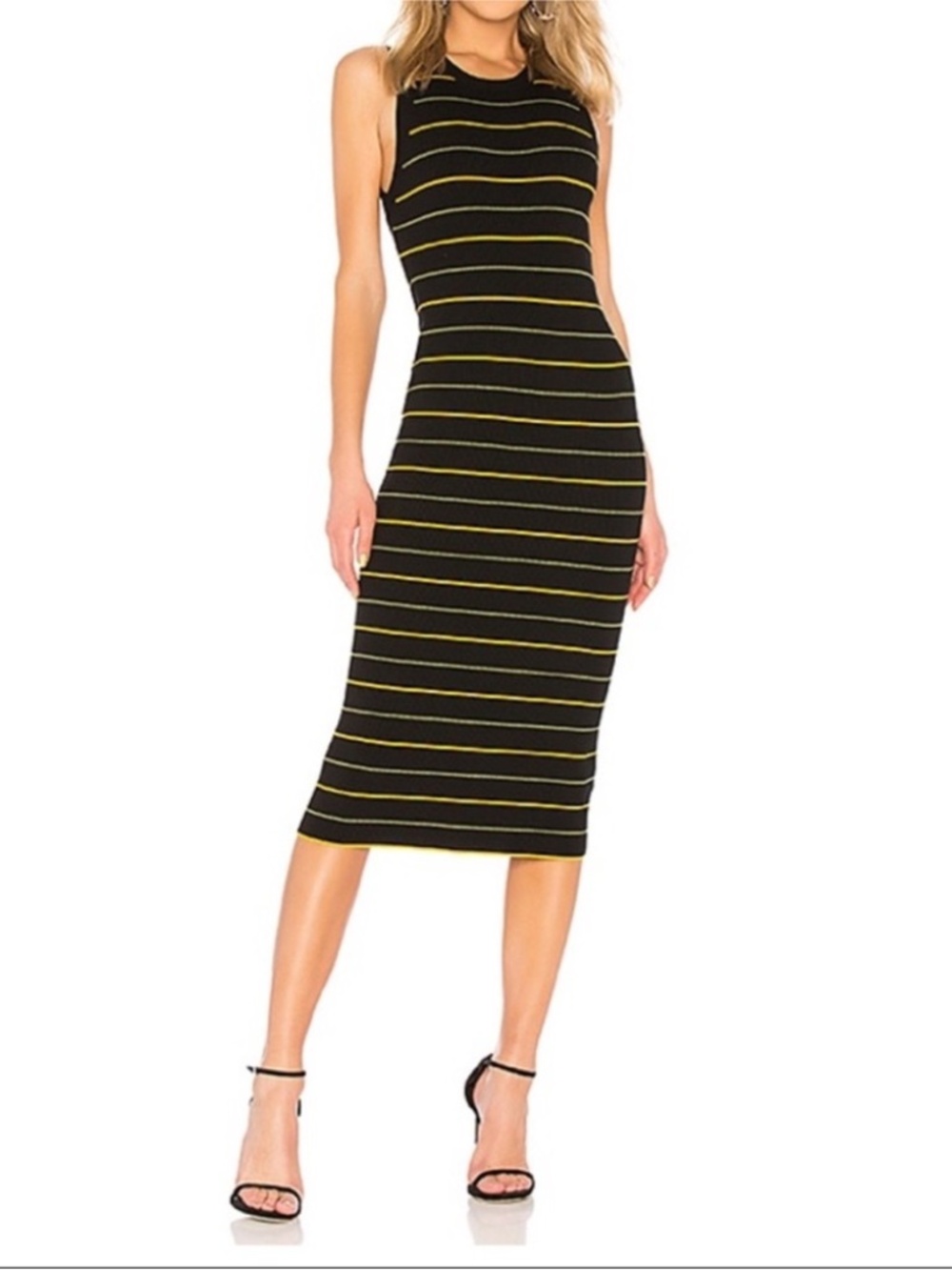 ALC Ribbed Knit Striped Black Dress Size Small